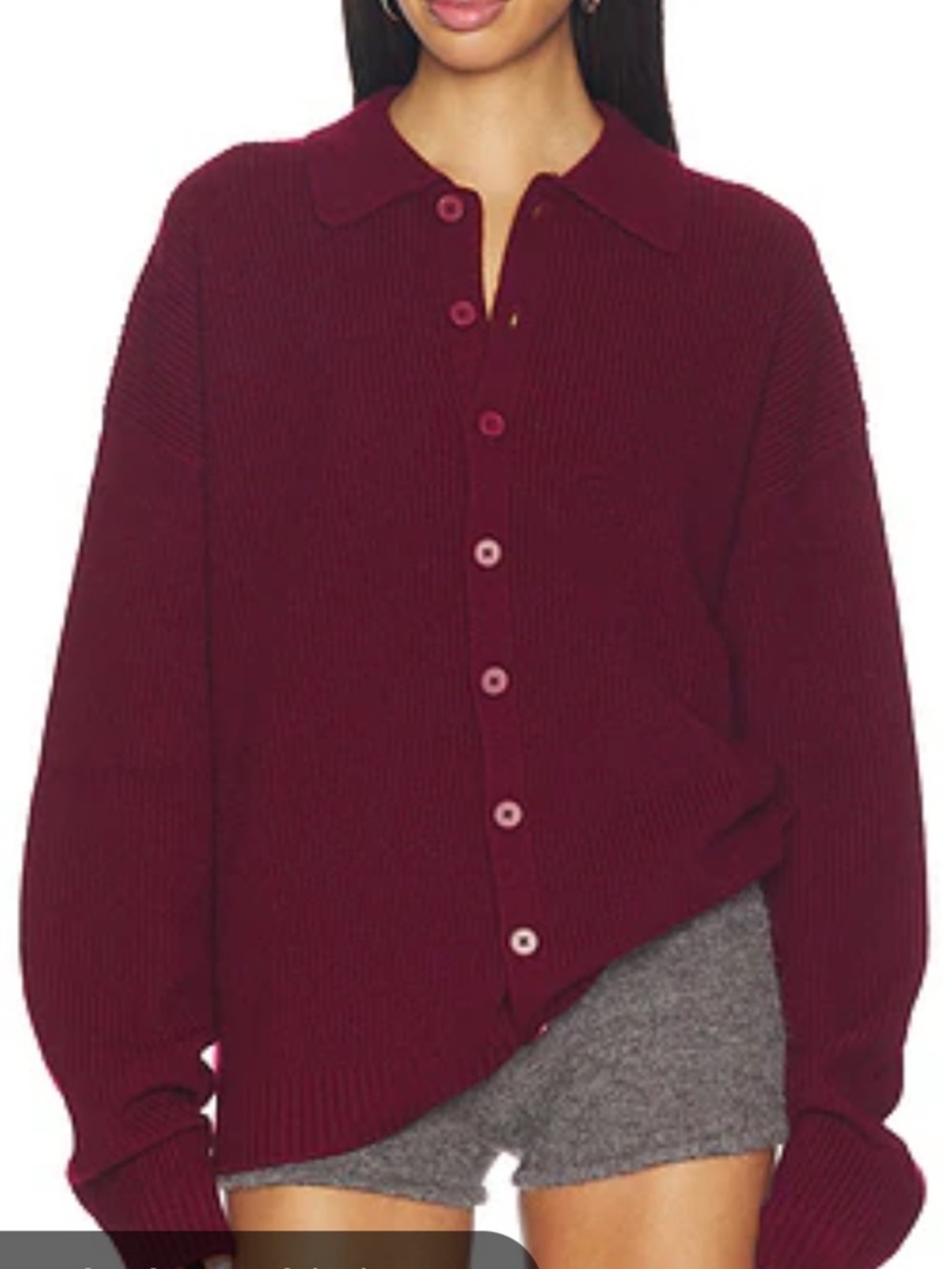 Lands End Shirt - Women's Long Sleeve Waffle Collared Shacket Maroon